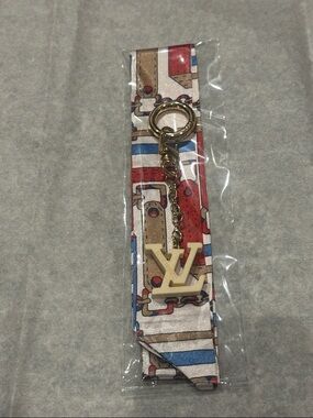 LV Repurposed Logo Keychain Strap in Red, Blue, Tan Bag Tie